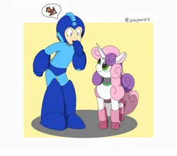 Size: 2048x1802 | Tagged: safe, artist:josuperex, derpibooru import, sweetie belle, pony, robot, robot pony, crossover, female, image, jpeg, mega man (series), megaman, sweetie bot