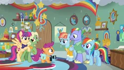 Size: 1024x576 | Tagged: safe, artist:3d4d, derpibooru import, edit, edited screencap, screencap, aunt holiday, auntie lofty, bow hothoof, rainbow dash, scootaloo, windy whistles, pegasus, pony, parental glideance, adopted, adopted daughter, adopted offspring, alternate design, aunt and niece, bag, camera, clothes, cute, cutealoo, family, family reunion, father and child, father and daughter, female, freckles, image, jacket, jpeg, looking at each other, looking at someone, male, mare, mother and child, mother and daughter, offspring, parent:bow hothoof, parent:windy whistles, parents:windyhoof, saddle bag, scootadoption, scootalove, siblings, sisters, smiling, smiling at each other, stallion, trophy, trophy room