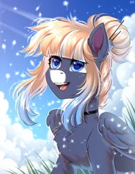 Size: 2600x3335 | Tagged: safe, artist:hakaina, derpibooru import, oc, oc:kimono silk, unofficial characters only, pegasus, pony, choker, cute, female, freckles, gradient mane, hair bun, happy, image, mare, open mouth, pegasus oc, png, pretty, solo, wings