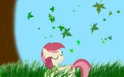 Size: 1920x1200 | Tagged: safe, artist:the-jefe, derpibooru import, roseluck, earth pony, pony, eyes closed, female, g4, grass, image, leaves, mare, png, solo, wallpaper