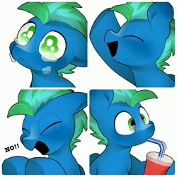 Size: 4096x4096 | Tagged: safe, artist:mochi_nation, derpibooru import, oc, unofficial characters only, pegasus, pony, commission, crying, drink, drinking, drinking straw, eye shimmer, eyes closed, frown, hoof hold, image, jpeg, male, open mouth, open smile, simple background, smiling, solo, stallion, underhoof, white background