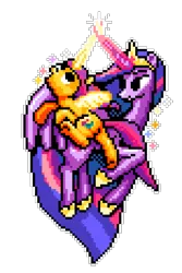 Size: 780x1170 | Tagged: safe, artist:danatron1, derpibooru import, sunny starscout, twilight sparkle, twilight sparkle (alicorn), alicorn, pony, g5, image, magic, older, older twilight, older twilight sparkle (alicorn), pixel art, png