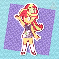 Size: 1920x1920 | Tagged: safe, artist:theratedrshimmer, derpibooru import, sunset shimmer, human, equestria girls, chibi, cute, female, g4, image, outline, passepartout, png, shimmerbetes, solo, sunset sushi, white outline