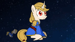 Size: 1280x720 | Tagged: safe, derpibooru import, oc, oc:regal inkwell, unofficial characters only, classical unicorn, unicorn, animated, chest fluff, clothes, cloven hooves, confused, doublet, horn, image, leonine tail, nobility, solo, space, stare, unshorn fetlocks, webm