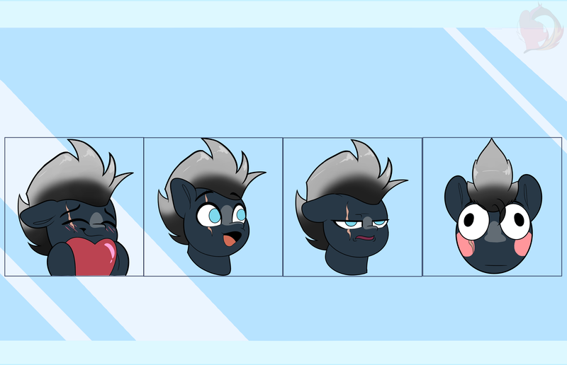 Size: 3600x2324 | Tagged: safe, artist:joaothejohn, derpibooru import, oc, oc:platinum shadow, pegasus, pony, blushing, bruh, commission, cute, emoji, emotes, expressions, heart, image, lidded eyes, male, multicolored hair, open mouth, pegasus oc, png, poggers, scar, shy, smiling, solo, wings, ych result, your character here