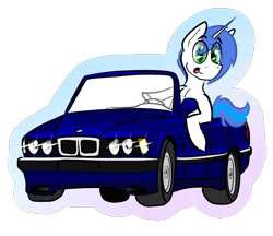 Size: 2095x1807 | Tagged: safe, artist:bumskuchen, derpibooru import, oc, oc:shifting gear, pony, unicorn, 7series, bmw, car, chibi, horn, image, png, simple background, solo, sticker, transparent background, vehicle