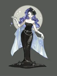 Size: 3000x4000 | Tagged: safe, artist:水上麋鹿, derpibooru import, rarity, human, abstract background, black dress, clothes, dress, female, full body, humanized, image, jpeg, smiling, solo
