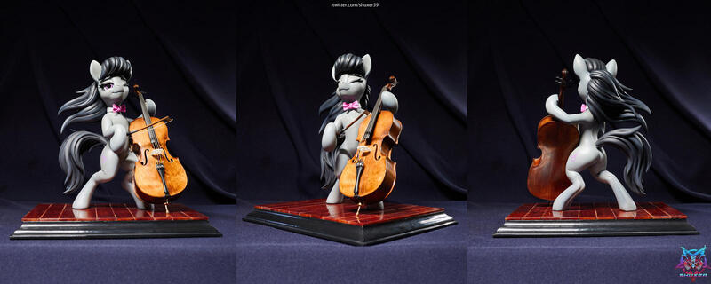 Size: 1600x640 | Tagged: safe, artist:shuxer59, derpibooru import, octavia melody, earth pony, pony, bowtie, butt, cello, craft, female, figurine, image, irl, jpeg, mare, multiple angles, musical instrument, one eye closed, photo, plot, sculpture, solo