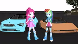 Size: 640x360 | Tagged: safe, derpibooru import, pinkie pie, rainbow dash, human, equestria girls, 3d, boots, car, clothes, g4, high heel boots, image, jpeg, shoes, solo, source filmmaker