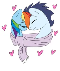 Size: 720x848 | Tagged: safe, artist:dasher666, derpibooru import, rainbow dash, soarin', pegasus, pony, clothes, female, heart, image, male, mare, png, scarf, shared clothing, shared scarf, shipping, soarindash, stallion, straight
