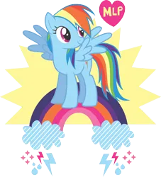 Size: 1858x2048 | Tagged: safe, derpibooru import, official, rainbow dash, pegasus, pony, cloud, design, female, g4, heart, image, lightning, mare, partially transparent background, png, rain, rainbow, simple background, solo, sparkles, spread wings, standing on a rainbow, stock vector, stripes, sun, transparent background, vector, wings, zazzle