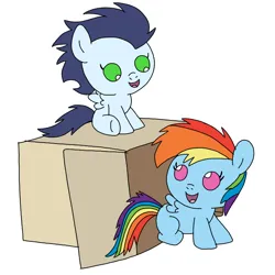 Size: 720x720 | Tagged: safe, artist:dasher666, derpibooru import, rainbow dash, soarin', pegasus, pony, baby, baby dash, baby soarin', box, colt, colt soarin', female, filly, filly rainbow dash, foal, image, male, png, shipping, soarindash, straight, younger