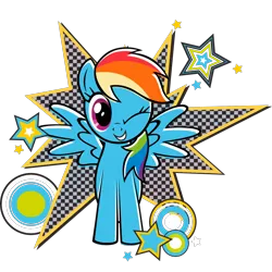 Size: 2048x2048 | Tagged: artist needed, safe, derpibooru import, official, part of a set, rainbow dash, pegasus, pony, black outlines, circle, female, g4, grin, image, looking at you, mare, one eye closed, partially transparent background, png, smiling, solo, spread wings, stars, wings, wink, winking at you, zazzle