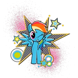 Size: 2048x2048 | Tagged: artist needed, safe, derpibooru import, official, part of a set, rainbow dash, pegasus, pony, black outlines, circle, female, g4, grin, image, looking at you, mare, one eye closed, paint splatter, partially transparent background, png, smiling, solo, spread wings, stars, wings, wink, winking at you, zazzle