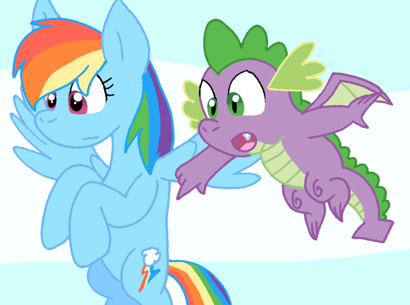 Size: 1020x761 | Tagged: safe, artist:cmara, derpibooru import, rainbow dash, spike, dragon, female, flying, g4, image, male, png, solo, winged spike, wings