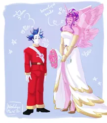 Size: 2000x2300 | Tagged: safe, artist:starsbursts, derpibooru import, princess cadance, shining armor, human, alicorn humanization, clothes, dress, duo, duo male and female, evening gloves, eyes closed, female, flower, gloves, high heels, horn, horned humanization, humanized, image, long gloves, male, meme, messy hair, pants, png, pony coloring, ship:shiningcadance, shipping, shoes, size difference, straight, suit, the bride and the ugly ass groom, wedding dress, wedding suit, winged humanization, wings