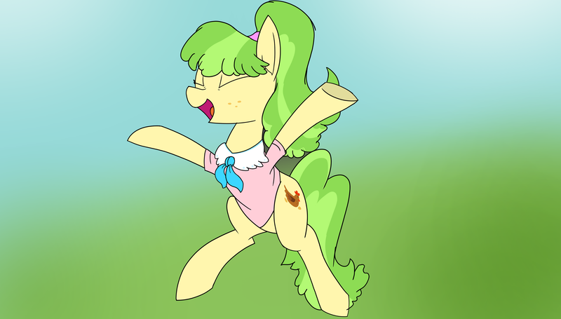 Size: 4022x2285 | Tagged: safe, artist:suryfromheaven, derpibooru import, chickadee, ms. peachbottom, pony, happy, image, jumping, png, smiling, solo