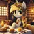 Size: 1024x1024 | Tagged: safe, ai content, derpibooru import, machine learning generated, derpy hooves, pony, alternate hairstyle, beautiful, blini, braid, candle, clothes, drink, female, flower, flower in hair, food, hairstyle, image, jpeg, mare, pancakes, shrovetide, slavic, solo, wood