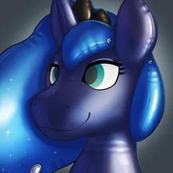 Size: 500x500 | Tagged: safe, artist:posexe, princess luna, inflatable pony, pony, pooltoy pony, air valve, bust, female, gray background, image, inflatable, mare, png, portrait, seams, simple background, smiling, solo