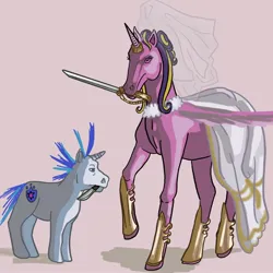 Size: 1800x1800 | Tagged: safe, artist:mirainette, derpibooru import, princess cadance, shining armor, alicorn, pony, unicorn, 2024, alternate hairstyle, clothes, dress, duo, duo male and female, female, g4, height difference, hoers, hoof shoes, horn, horn ring, ides of march, image, jewelry, jpeg, knife, larger female, male, mare, meme, messy mane, messy tail, mouth hold, princess shoes, raised hoof, redraw, ring, ship:shiningcadance, shipping, simple background, size difference, smaller male, spread wings, stallion, straight, sword, tail, the bride and the ugly ass groom, toy interpretation, veil, weapon, wedding dress, wedding veil, wings