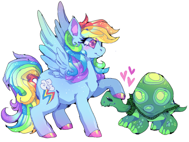 Size: 1400x1050 | Tagged: safe, artist:njeekyo, derpibooru import, rainbow dash, tank, pegasus, pony, colored hooves, duo, duo male and female, female, g4, heart, image, male, mare, petting, png, simple background, smiling, spread wings, transparent background, wings