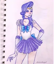 Size: 1080x1299 | Tagged: safe, artist:dariarchangel, derpibooru import, part of a set, rarity, human, crossover, female, hand on hip, horn, horned humanization, humanized, image, jpeg, sailor moon (series), sailor senshi, solo, traditional art
