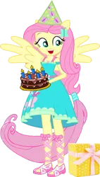 Size: 564x996 | Tagged: safe, artist:dustinwatsongkx, derpibooru import, edit, editor:incredibubbleirishguy, vector edit, fluttershy, equestria girls, equestria girls series, birthday, birthday cake, birthday present, cake, fluttershy's birthday, food, hat, image, party hat, png, vector