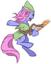 Size: 1326x1647 | Tagged: safe, artist:finnfox66, derpibooru import, oc, unofficial characters only, earth pony, blue coat, clothes, derpibooru exclusive, eye clipping through hair, harp, image, musical instrument, pink mane, png, simple background, transparent background