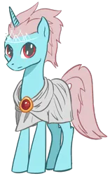 Size: 987x1569 | Tagged: safe, artist:finnfox66, derpibooru import, oc, oc:trinial, unofficial characters only, unicorn, clothes, coat, cyan coat, derpibooru exclusive, full body, gem, horn, image, jewelry, pink mane, png, simple background, tiara, transparent background
