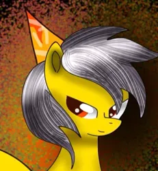 Size: 625x675 | Tagged: safe, artist:marzipan_studios, derpibooru import, oc, oc:thunder (fl), unofficial characters only, pegasus, pony, birthday, bust, gradient background, hat, image, jpeg, looking back, party hat, portrait, smiling, solo