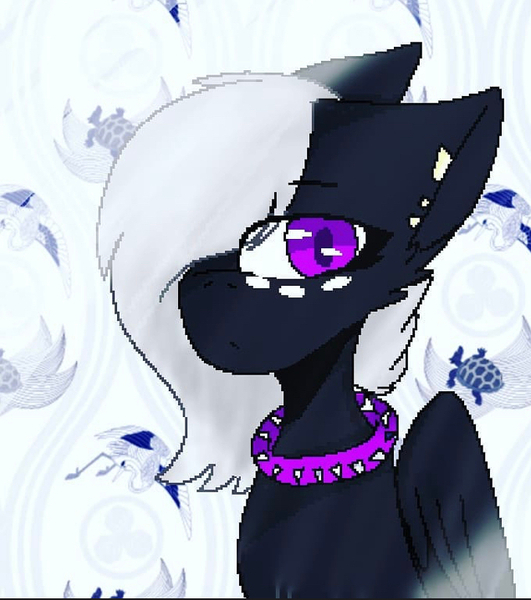 Size: 635x718 | Tagged: artist needed, safe, derpibooru import, oc, oc:onyxstar (fl), pegasus, pony, :<, bust, choker, image, jpeg, looking at you, pixel art, portrait, solo, spiked choker