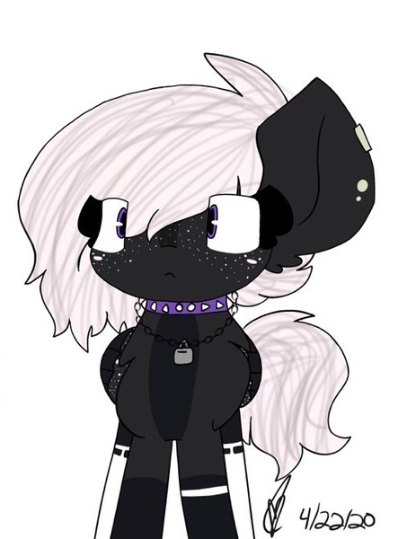Size: 501x678 | Tagged: artist needed, safe, derpibooru import, oc, oc:onyxstar (fl), pegasus, pony, :<, choker, clothes, image, jewelry, jpeg, looking at you, ring, simple background, socks, solo, spiked choker, thigh highs, white background