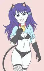 Size: 2103x3425 | Tagged: suggestive, artist:sumin6301, derpibooru import, rarity, cat, human, equestria girls, bell, bell collar, belly button, belly piercing, bellyring, black panties, black underwear, breasts, busty rarity, cat ears, catgirl, clothes, collar, eyebrows, eyebrows visible through hair, female, g4, grin, high res, image, jpeg, lipstick, looking at you, panties, piercing, raricat, shirt, shirt lift, simple background, smiling, smiling at you, sock, solo, solo female, teeth, underwear