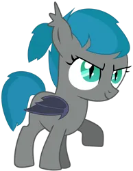 Size: 1280x1646 | Tagged: safe, artist:eisluk, derpibooru import, oc, oc:gracy gloom, unofficial characters only, bat pony, pony, female, filly, foal, g4, image, png, raised hoof, simple background, smiling, solo, solo female, transparent background, vector, where are you\?