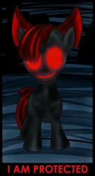 Size: 400x736 | Tagged: grimdark, artist:moyracat, derpibooru import, apple bloom, earth pony, pony, undead, zombie, zombie pony, story of the blanks, glow, glowing eyes, image, png, protected apple bloom, red eyes, smiling, solo