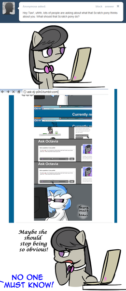 Size: 652x1498 | Tagged: safe, artist:erthilo, derpibooru import, ask dj pon3, ask octavia, ask, computer, image, laptop computer, png, tumblr