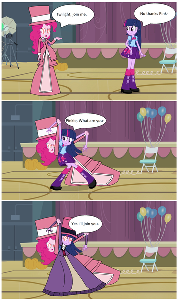 Size: 1964x3296 | Tagged: safe, artist:brightstar40k, derpibooru import, edit, edited screencap, screencap, pinkie pie, twilight sparkle, twilight sparkle (alicorn), alicorn, human, equestria girls, equestria girls (movie), caroling, clothes, dress, g4, humanized, hypno eyes, hypnosis, hypnotized, image, long dress, long skirt, png, skirt, victorian, victorian dress