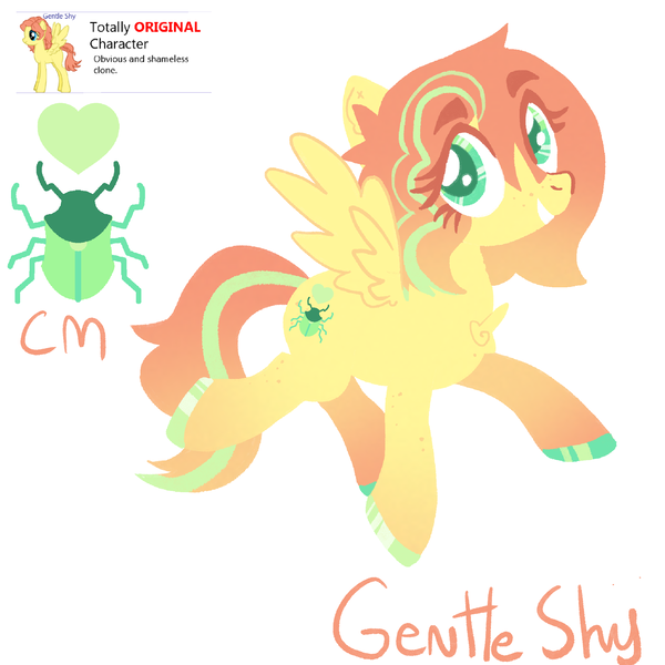 Size: 2048x2048 | Tagged: artist needed, safe, artist:?, derpibooru import, fluttershy, oc, insect, pegasus, copy, cute, image, lineless, pink mane, png, redesign, reference, reference sheet, remake, simple background, white background, yellow coat