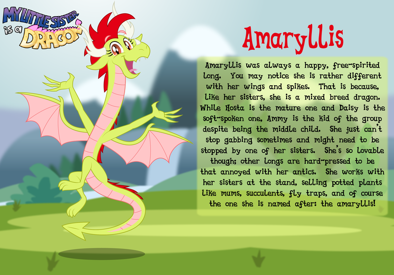 Size: 3014x2102 | Tagged: safe, artist:aleximusprime, derpibooru import, oc, oc:amaryllis the dragon, unofficial characters only, dragon, eastern dragon, fanfic:my little sister is a dragon, biography, dragon wings, dragoness, female, happy, horns, image, long dragon, png, story included, wings