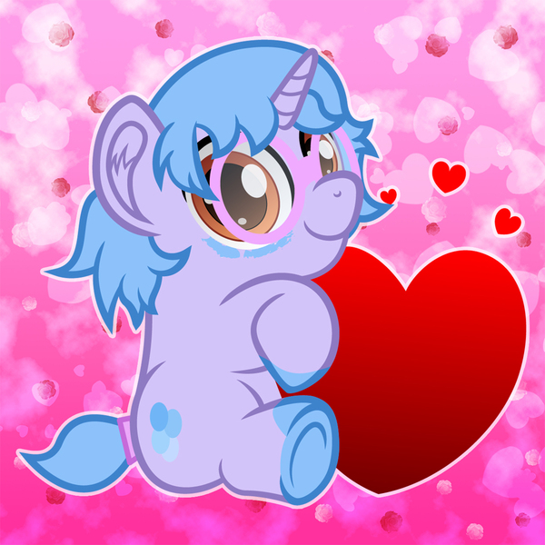Size: 1250x1250 | Tagged: safe, artist:spellboundcanvas, derpibooru import, oc, oc:boa blueberries, unofficial characters only, unicorn, commission, cute, glasses, heart, holiday, horn, hug, image, jpeg, smol, solo, valentine's day, ych result