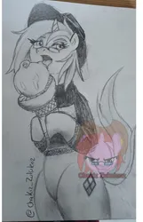 Size: 1800x2800 | Tagged: safe, artist:chakiz zukulenz, derpibooru import, oc, oc:chakiz zukulenz, unofficial characters only, unicorn, clothes, drawing, food, glasses, hat, horn, ice cream, ice cream cone, image, licking, pencil drawing, photo, png, solo, sweater, tongue out, traditional art