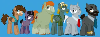 Size: 1200x445 | Tagged: safe, artist:pr0ject_001, derpibooru import, ponified, earth pony, pegasus, pony, unicorn, american dad, avery bullock, barry robinson, blue background, horn, image, jeff fischer, jpeg, male, principal lewis, simple background, snot lonstein, stallion, toshi yoshida