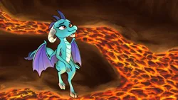 Size: 3840x2160 | Tagged: safe, artist:potes, derpibooru import, princess ember, dragon, dragon lands, image, lava, looking up, png, sitting, solo