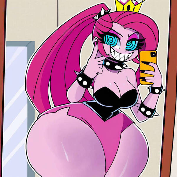Size: 894x894 | Tagged: questionable, machine learning generated, prompter:pinkamenausuario, pinkie pie, butt, huge butt, hypno eyes, image, impossibly large butt, jpeg, large butt, mirror, pinkamena diane pie, selfie