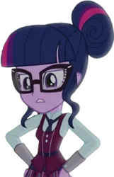 Size: 749x1160 | Tagged: safe, derpibooru import, edit, edited screencap, editor:homersimpson1983, screencap, sci-twi, twilight sparkle, human, equestria girls, friendship games, background removed, clothes, crystal prep academy uniform, g4, glasses, image, not a vector, png, school uniform, solo