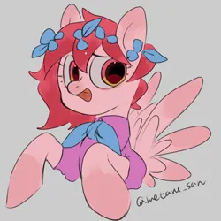 Size: 4096x4096 | Tagged: safe, artist:metaruscarlet, derpibooru import, oc, oc:metaru scarlet, unofficial characters only, pegasus, pony, clothes, flower, flower in hair, gray background, image, leaves, leaves in hair, pegasus oc, png, ponysona, simple background, solo, spread wings, tongue out, wings