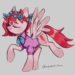 Size: 4096x4096 | Tagged: safe, artist:metaruscarlet, derpibooru import, oc, oc:metaru scarlet, unofficial characters only, pegasus, pony, clothes, cutie mark, eyes closed, flower, flower in hair, gray background, image, leaves, leaves in hair, pegasus oc, png, ponysona, simple background, solo, spread wings, wings