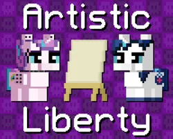 Size: 1152x924 | Tagged: safe, artist:silk-rose, derpibooru import, princess flurry heart, shining armor, alicorn, pony, unicorn, cover, cover art, drop shadow, easel, female, filly, foal, g4, goth, horn, image, male, minecraft, pixel art, png, stallion, text, tiled background