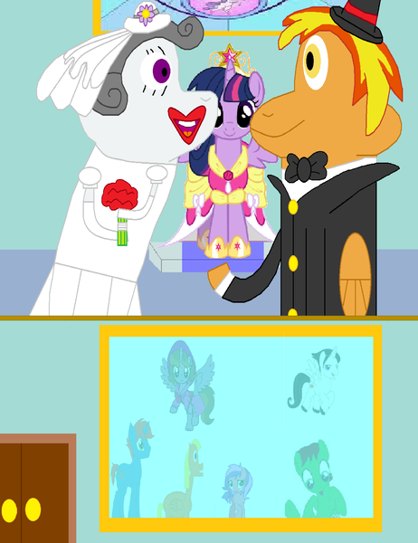 Size: 4608x5984 | Tagged: safe, artist:captainponyboy1999, derpibooru import, twilight sparkle, oc, oc:bright star, oc:captain ponyboy, oc:firey ratchet, oc:light reading, oc:oliver spade, oc:princess kincade, oc:swiftgaia, oc:train track, female, image, male, marriage, png, wedding