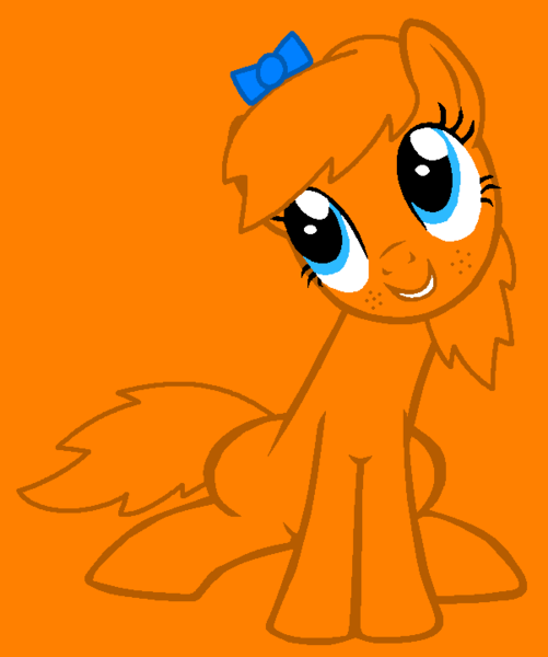 Size: 602x721 | Tagged: safe, artist:oshiaki, artist:spitfirethepegasusfan39, ponified, earth pony, pony, adult blank flank, base used, blank flank, bow, cheerful, clothes, excited, female, freckles, fun, g4, hair bow, happy, image, little miss, little miss fun, mare, mr. men, mr. men little miss, orange background, png, simple background, sitting, smiling, solo, talking